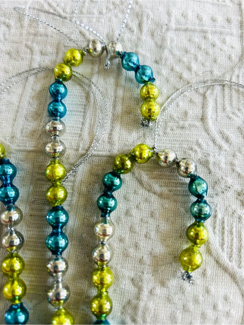 🎄 Vintage repurposed mercury glass bead candy cane holiday Christmas ornaments